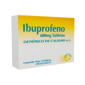 Ibuprofeno 600 mg Tabletas, caja de AINE para el alivio del dolor moderado, inflamación, dolores musculares, dolor menstrual y para reducir la fiebre en adultos.