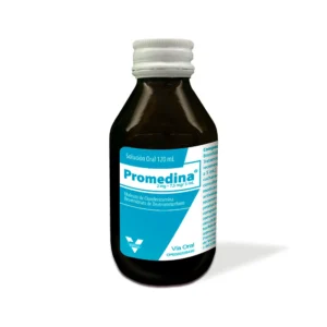 Promedina 2 mg - 7,5 mg/5 mL Solución Oral, jarabe con antihistamínico y antitusivo para el alivio sintomático de la tos seca, irritativa, y para reducir la secreción nasal en cuadros de resfriado y alergias.