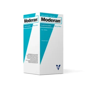 Moderán 10,1 g/15 mL Solución Oral (Lactulosa), frasco de laxante osmótico para el tratamiento del estreñimiento crónico y para la prevención y el tratamiento de la encefalopatía hepática.