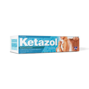 Ketazol 2% Crema (Ketoconazol), tubo de medicamento antifúngico tópico para el tratamiento de infecciones por hongos en la piel, como pie de atleta, tiña inguinal y candidiasis cutánea.