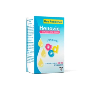 Henovic Solución Oral Gotas Pediátricas, frasco de multivitamínico con Vitaminas A, C y D3 para fortalecer el sistema inmune de bebés y niños, auxiliar en la prevención de afecciones respiratorias.