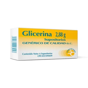 Glicerina 2,88 g Supositorios, caja de laxante osmótico para adultos, utilizado para el tratamiento del estreñimiento ocasional por vía rectal.
