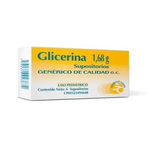Glicerina 1,68 g Supositorios de uso pediátrico, envase de laxante suave para el alivio rápido y seguro del estreñimiento ocasional en bebés y niños.
