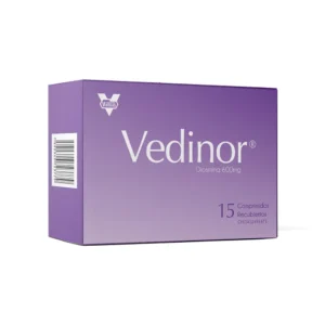 Vedinor 600 mg Comprimidos Recubiertos (Diosmina), caja de venotónico para el tratamiento de la insuficiencia venosa crónica, aliviando síntomas como piernas pesadas, dolor, hinchazón y coadyuvante en crisis hemorroidales.