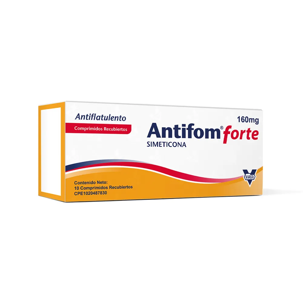 Antifom Forte 160 mg Comprimidos Recubiertos (Simeticona), caja de la dosis más alta para el tratamiento intensivo y rápido de la flatulencia severa, gases y distensión abdominal en adultos.