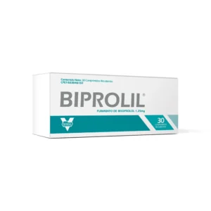 Biprolil 1,25 mg Comprimidos Recubiertos (Fumarato de Bisoprolol), caja de beta-bloqueante para el tratamiento de la insuficiencia cardíaca crónica estable y la hipertensión arterial (presión alta).