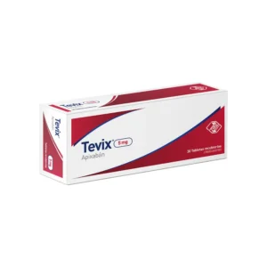 Tevix 5 mg Tabletas Recubiertas (Apixabán), caja de anticoagulante oral para el tratamiento de la trombosis venosa profunda (TVP), embolia pulmonar (TEP) y prevención de trombosis en pacientes de alto riesgo.
